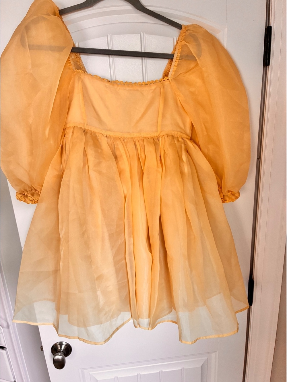 VICI Small Yellow Puff Sleeve Dress with Sheer Overlay